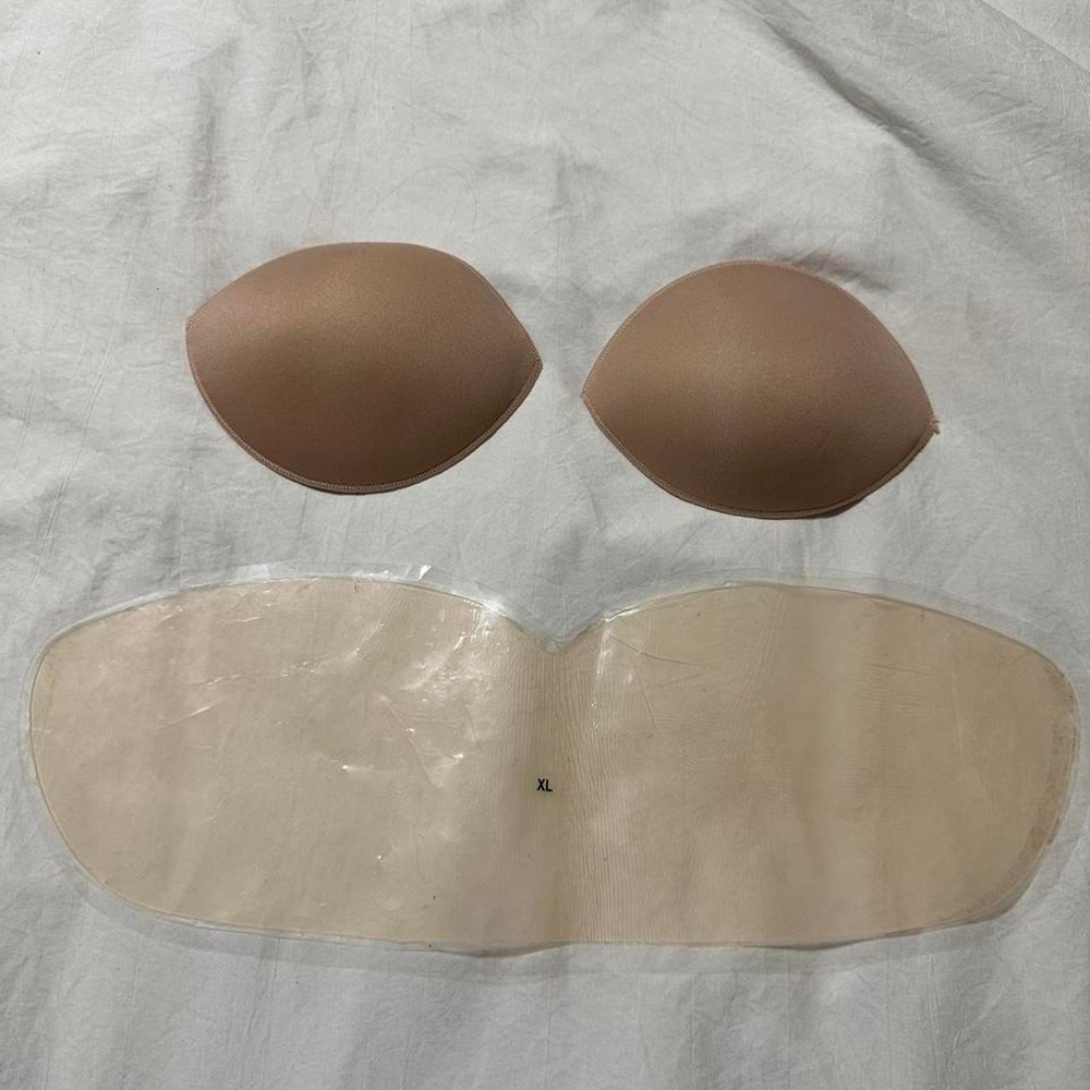 Nude Adhesive Strapless Bra Set C/D Cup XL Silicone Wing Push Up Pads Seamless